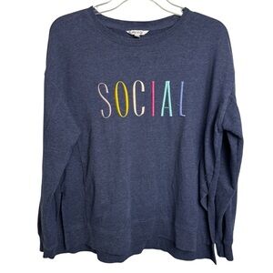 Wildfox Women's blue pullover sweatshirt size large Social colorful embroidery